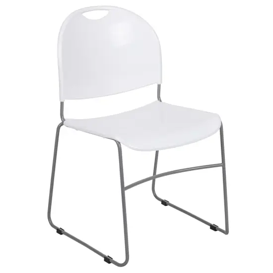 Emma and Oliver Ultra-Compact School Stack Chair - Office Guest Chair/Student Chair WhitePlastic/Silver {1}