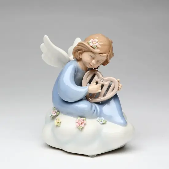 Ceramic Angel Playing Harp on Cloud Music Box, Home D&eacute;cor, Religious D&eacute;cor, Religious Gift, Church D&eacute;cor, Baptism Gift {3}