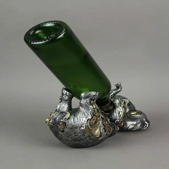 Metallic Steampunk Elephant Decorative Single Bottle Tabletop Wine Holder Stand {4}