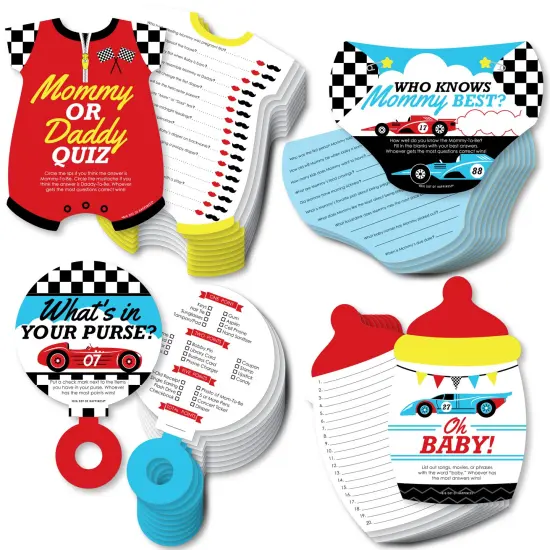 Big Dot of Happiness Let's Go Racing - Racecar - 4 Race Car Baby Shower Games - 10 Cards Each - - Gamerific Bundle {1}