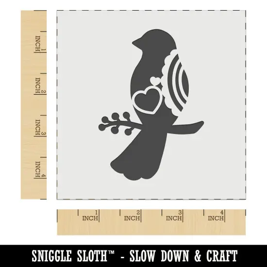 Bird Sitting on a Branch Heart and Scallop Details Wall Cookie DIY Craft Reusable Stencil {6}