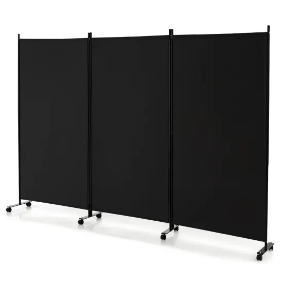 Costway 3-Panel Folding Room Divider 6Ft Rolling Privacy Screen withLockable Wheels Black/Brown/Grey/White {7}