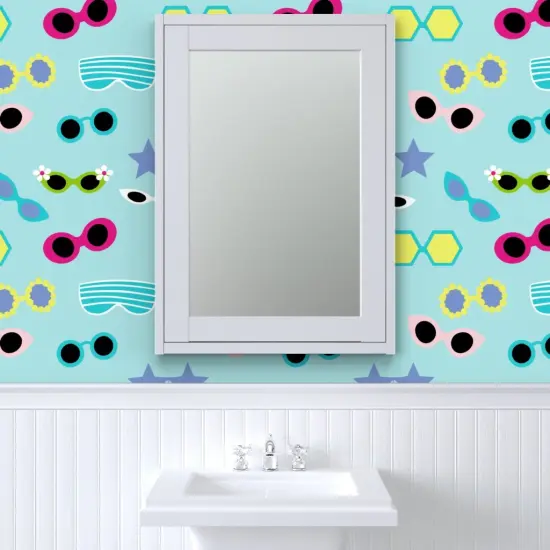 Pre-Pasted Wallpaper 2FT Wide Blue Retro Colorful Beach Groovy Pale Sunglasses Eyewear Sunny Summer Glasses Large Scale Custom Pre-pasted Wallpaper by Spoonflower {6}