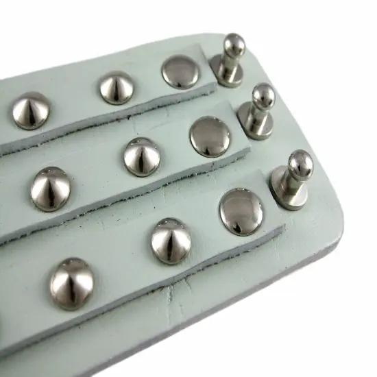 Gray Leather 3 Row Cone Spiked Wristband {4}