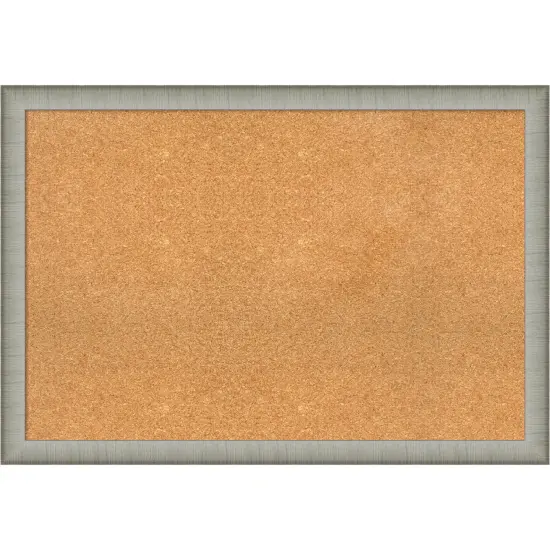 Elegant Brushed Narrow Framed Corkboard, Natural Cork Elegant Pewter {1}