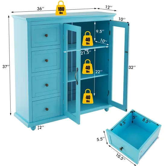 Buffet Sideboard Table Kitchen Storage Cabinet with Drawers and Doors Blue {5}