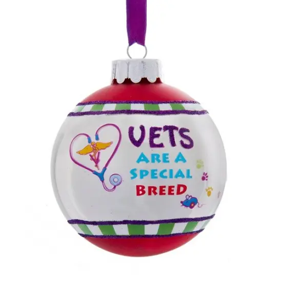 Kurt Adler Red and Purple "VETS ARE A SPECIAL BREED" Christmas Ball Ornament 3" (75mm) {1}