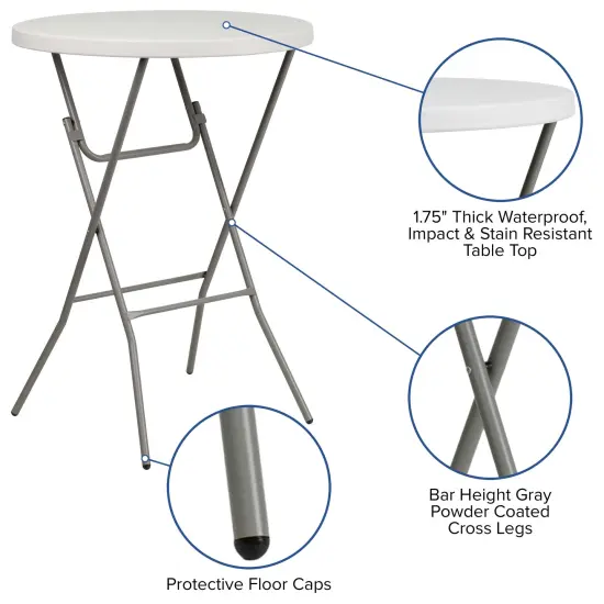 Emma and Oliver 2.63-Foot Round Plastic Bar Height Folding Table Granite White {2}