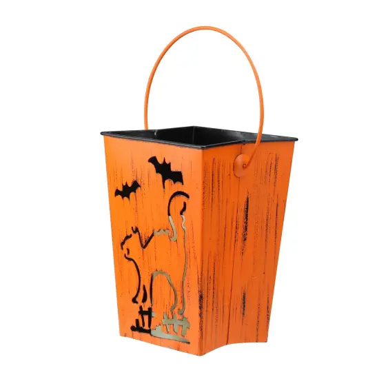 Melrose Cat and Bats Halloween Candle Lantern Luminary - 7.25" - Orange {4}
