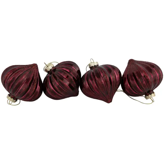 Northlight Glittered Onion Glass Christmas Ornaments - 3.25" - Maroon - 4ct Red {4}
