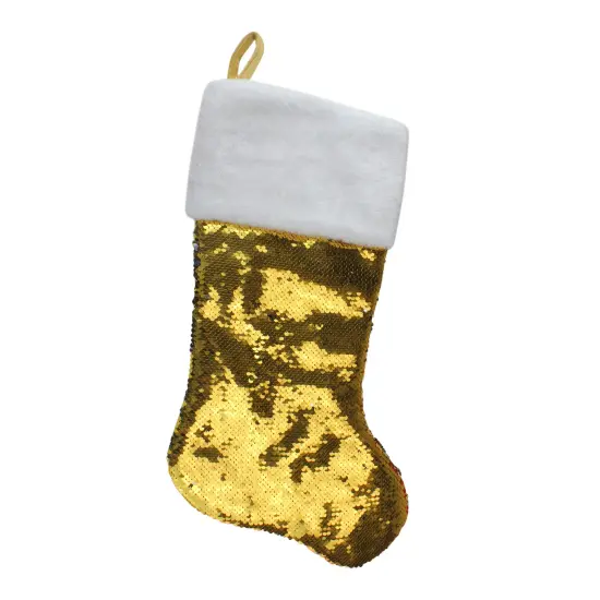 Northlight 22.75" Gold and Silver Reversible Sequined Christmas Stocking {1}