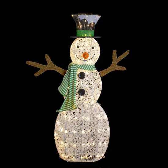 Northlight 43" LED Lighted Snowman with Top Hat and Green Scarf Outdoor Christmas Decoration White {4}