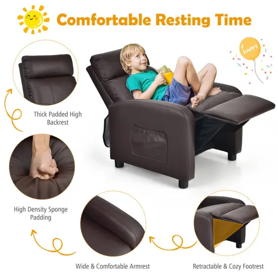Ergonomic PU Leather Kids Recliner Lounge Sofa for 3-12 Age Group Brown {5}
