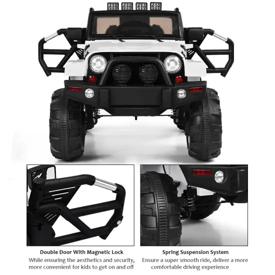 12V Kids Remote Control Riding Truck Car with LED Lights Perfect Gift for Boys Girls White {4}