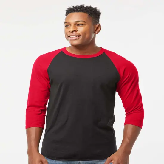 Tultex&reg; Fine Jersey Raglan Crewneck Three-Quarter Sleeve T-Shirt Black/ red {1}