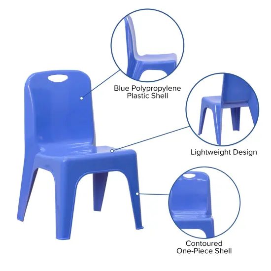 Emma and Oliver 4 Pack Plastic Stack School Chair with Carrying Handle and 11" Seat Height {3}