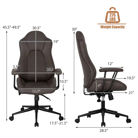 Costway High Back Ex ecutive Office Chair Adjustable Reclining Task Chair Armrest {4}