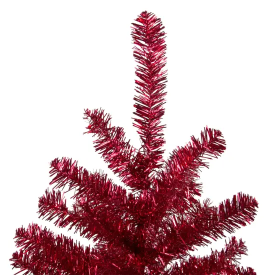 Northlight 3' Metallic Crimson Tinsel Artificial Christmas Tree - Unlit Red {5}