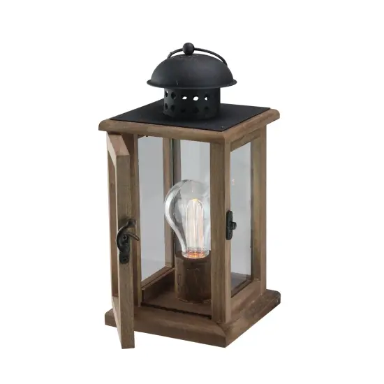 Gerson 10" Brown and Black LED Lighted Square Hanging Indoor Lantern {4}