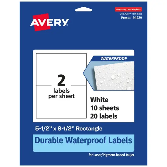 Avery Durable Waterproof Rectangle Labels, 5.5" x 8.5" {7}