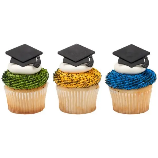 Black Grad Hat Cupcake Rings, 12ct {3}