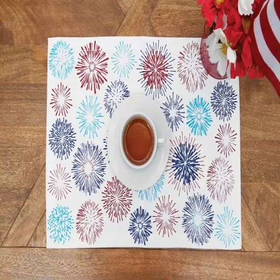 Patriotic Red & Blue Firework Sparkle 4th of July Cotton Tabletop Placemats, Set of 6, 14" x 20" {3}