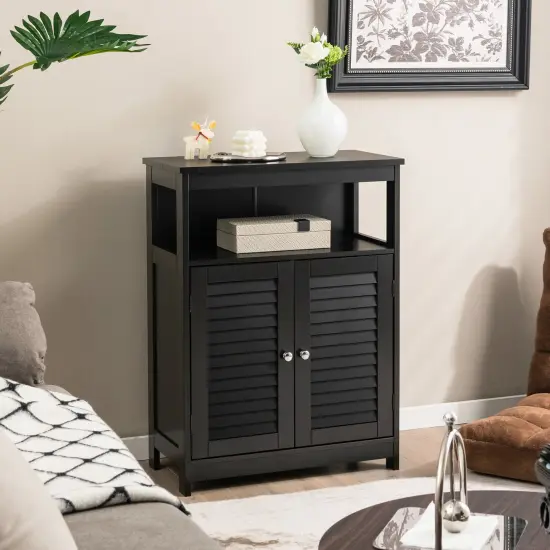 MDF Bathroom Storage Cabinet with Shutter Doors and Adjustable Shelves Black {2}