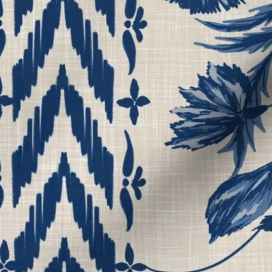 Various Fabrics by the Yard or Fat Quarter Folk Floral Stripe Large Scale Blue Tan Chintz Flowers Custom Printed Fabric by Spoonflower {7}