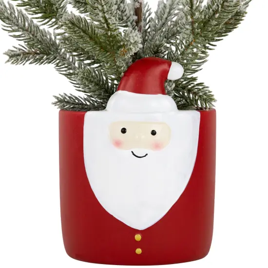 Northlight Mini Frosted Artificial Christmas Tree in Santa Pot - 14.75" - Unlit Green {5}