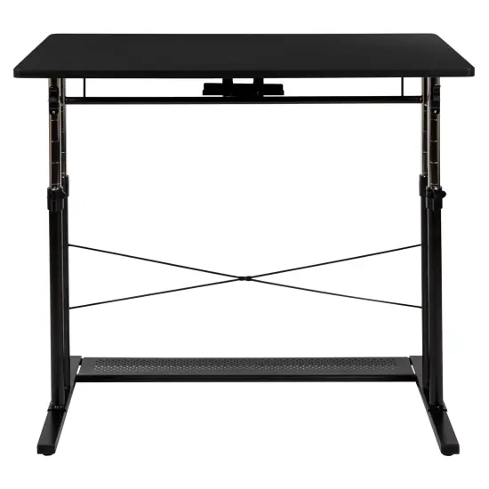 Emma and Oliver Height Adjustable (27.25-35.75"H) Sit to Stand Home Office Desk Black {3}