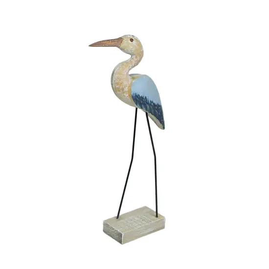 16 Inch Hand Carved Wood Blue Heron Bird Statue Home Coastal Decor Sculpture Art {1}