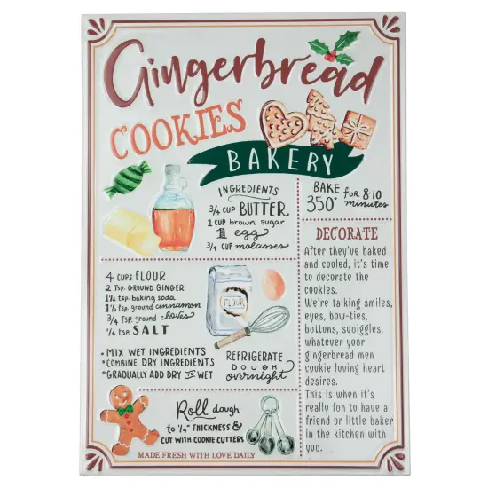 Northlight 17.25" Gingerbread Christmas Cookies Recipe Metal Wall Plaque Sign White {1}