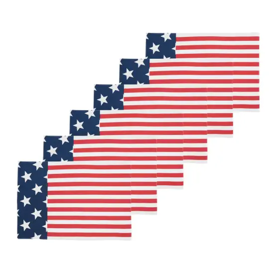 Patriotic Stars & Stripes American Flag Cotton Tabletop Placemats Set of 6, 13" x 19" {3}