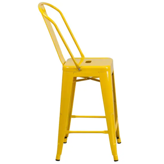 Merrick Lane Dothan Series Metal Stool with Removable Back for Indoor-Outdoor Use Yellow {5}