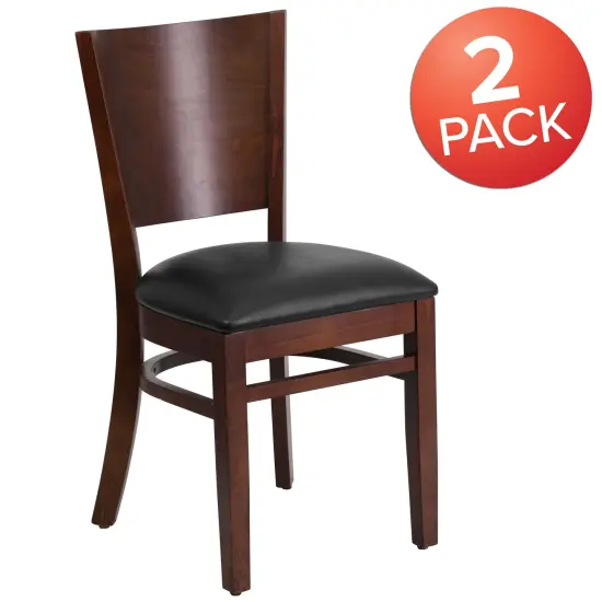 Emma and Oliver 2 Pack Solid Back Wooden Restaurant Chair WalnutSeat/Walnut {10}