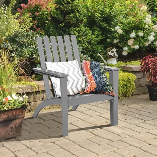 Patio Durable Acacia Wood Adirondack Lounge Armchair with Slatted High Backrest Grey {2}