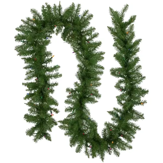 Northlight Pre-Lit Rockwood Pine Artificial Christmas Garland - 9' x 10" - Multi Lights Green {1}