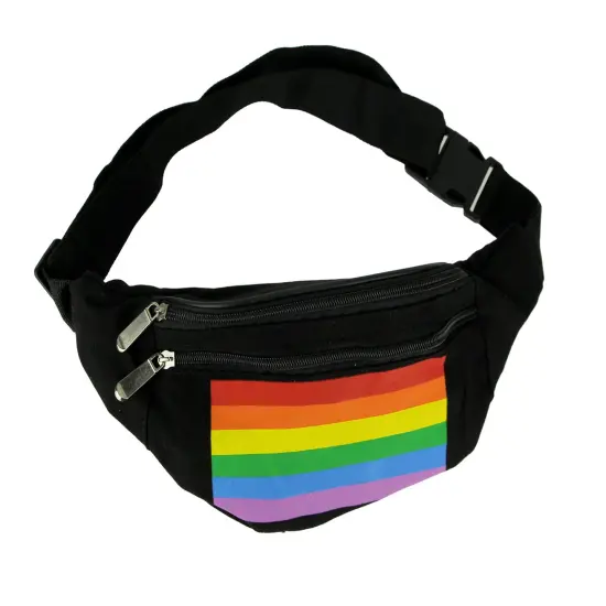 Black Canvas Rainbow Print Adjustable Fanny Pack {1}