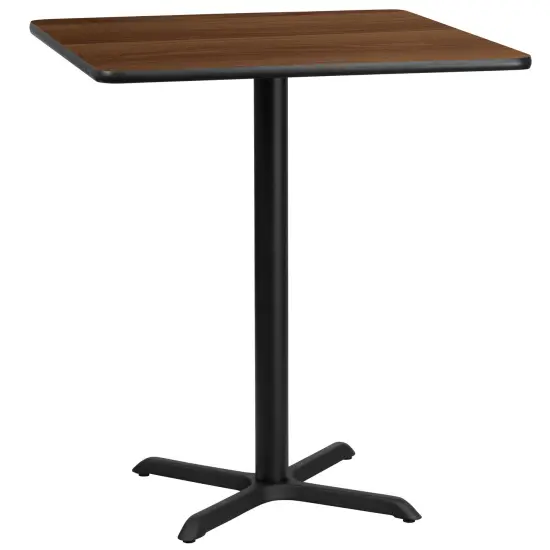 Emma and Oliver 36" Square Laminate Table Top with 30"x30" Bar Height Table Base Walnut {1}