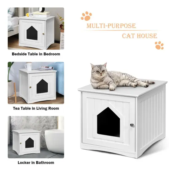 Sidetable Nightstand Weatherproof Multi-function Cat House White {5}