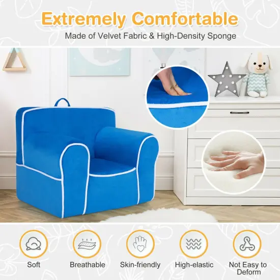 Upholstered Kids Sofa with Velvet Fabric and High Quality Sponge Blue {5}