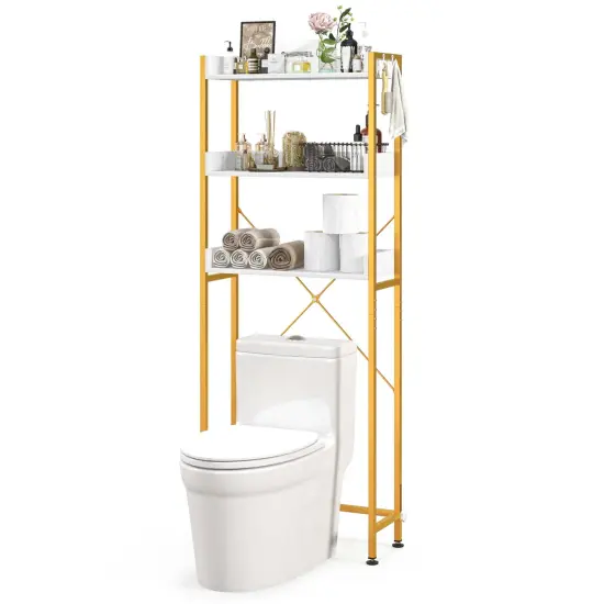 Costway 3-Tier Over-The-Toilet Bathroom Shelf Metal Frame Space Saver Rack with 4 Hooks {7}