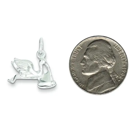 Sterling Silver Stork W/ Baby Charm Jewelry Pendant 23mm x 18mm {2}