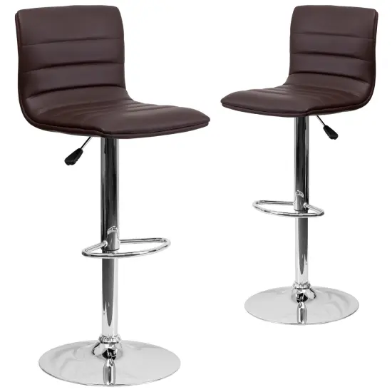 Emma and Oliver Modern Vinyl Adjustable Height Barstool with Horizontal Stitch Back, Set of 2 Brown {1}
