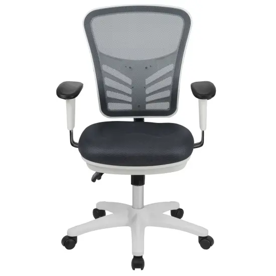 Emma and Oliver Mid-Back Mesh Triple Paddle Swivel Ergonomic Office Chair with Adjustable Arms DarkGrayMesh/White {3}