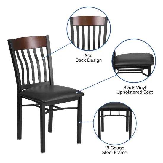 Emma and Oliver Vertical Back Metal Restaurant Dining Chair with Vinyl Seat Walnut {2}