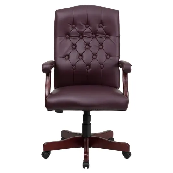 Merrick Lane Versailles High Back Tufted Home Office Chair With Height Adjustment And 360&deg; Swivel Burgundy LeatherSoft {3}