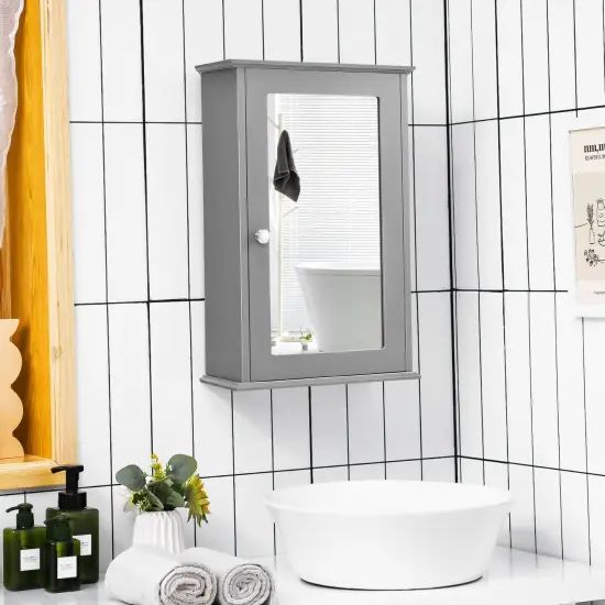 Bathroom Wall Cabinet with Single Mirror Door Grey {2}