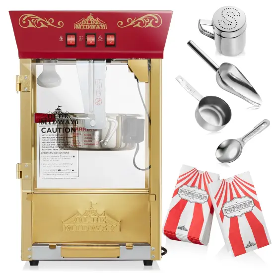 Olde Midway Movie Theater-Style Popcorn Machine Maker with 10-Ounce Kettle, Vintage-Style Countertop Popper {3}