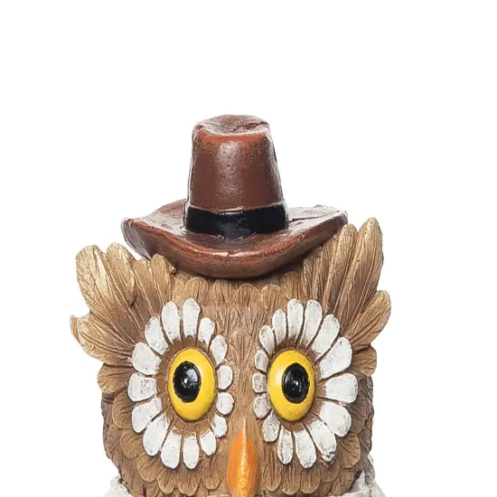 "Give Thanks" Owl Bird with Sunflower Eyes Pumpkin Small Thanksgiving Figure Figurine {6}